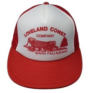 Designer Award Headwear Trucker Hat Red White One Size Foam Loveland Const Idaho